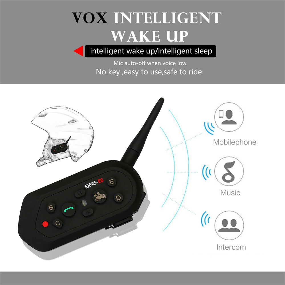 EJEAS E6 Bluetooth Motorcycle Intercom Helmet Headset VOX AUX