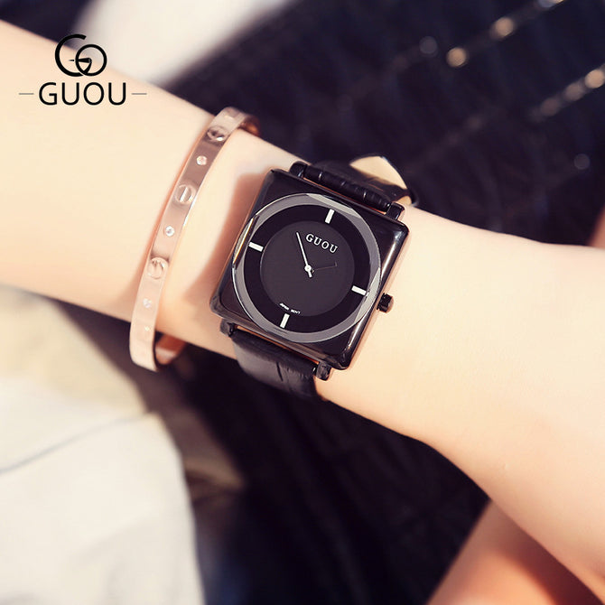 香港GUOU 8811Classic Casual Korean Square Quartz Watch Simple Handsome Belt Black Personality Watches Women's Watch