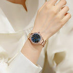 GUOU 8141 Rhinestone Women's Watches Temperament Simple Two-pin Half Women's Watch Fashion Blue Glass Rose Steel Band Watch for Women