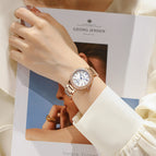 GUOU 8141 Rhinestone Women's Watches Temperament Simple Two-pin Half Women's Watch Fashion Blue Glass Rose Steel Band Watch for Women
