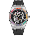 ONOLA Men's watch New Rainbow Diamond Automatic Mechanical Watch Men's Silicone Band Waterproof Watch ON3834D