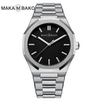 MAKAMBAKO Polygon Stainless Steel strap simple fashion Watch Men's Black waterproof quartz watch M-5015