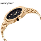 MAKAMBAKO Polygon Stainless Steel strap simple fashion Watch Men's Black waterproof quartz watch M-5015