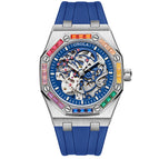 ONOLA Men's watch New Rainbow Diamond Automatic Mechanical Watch Men's Silicone Band Waterproof Watch ON3834D