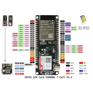 TTGO T-Call V1.3 ESP32 Wireless Module GPRS Antenna SIM Card SIM800L Module ESP32-WROVER-B 2.4GHz SIM800L Development Board