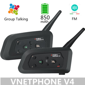 2PCS VNETPHONE V4 850Mah Bluetooth Motorcycle Intercom Helmet Headset Speaker Talking Wireless Communicator With FM