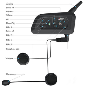 VNETPHONE V6 Intercom Motorcycle Bluetooth Helmet Headset 1.2KM  IP65 6 Riders MP3 GPS Interphone