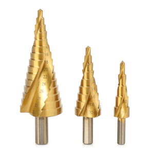 4~12mm / 4~20mm / 4~32mm HSS Steel Step Drill Bits Set - Golden (3PCS)