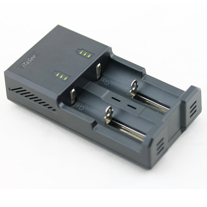 iTaSee 2-Slot 18650 NiMH Lithium Battery Charger w/ 5V USB Output - Black (EU Plug / 110~240)