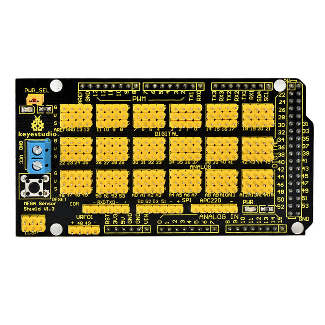 Keyestudio MEGA Sensor Shield V1 for Arduino - Black + Yellow