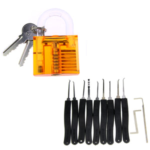 Practice Lock + Lock Picks Set - Transparent Orange + Black