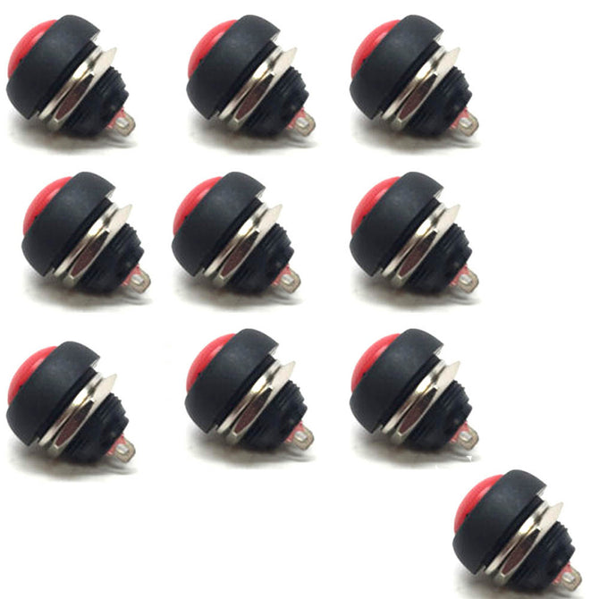 ZHAOYAO AC 250V 3A 2 Pin SPST OFF(ON) N/O Red Mini Momentary Push Button Switch (10 PCS)