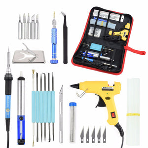 NEWACALOX DIY EU 220V 60W Adjustable Temperature Electric Soldering Iron Welding Kit Screwdriver Glue Gun Repair Carving Knife yellow