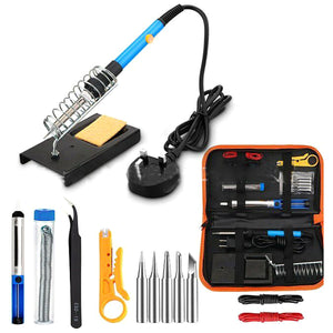 Temperature Adjustable 60W Electric Soldering Iron with 5pcs Tips, Tweezers, Cables Kit (EU Plug)