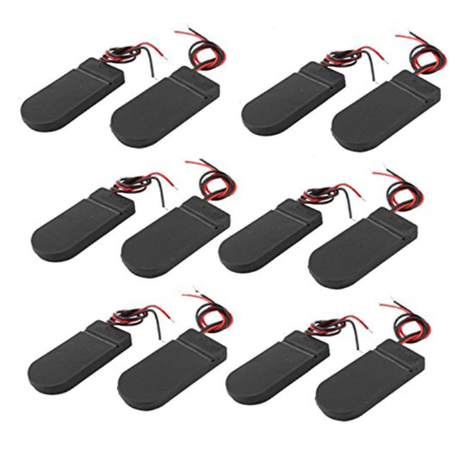 ZHAOYAO 12PCS Plastic 2x3V CR2032 Button Coin Cell Battery Holder Case Box with Wire Lead ON-OFF Switch - Black