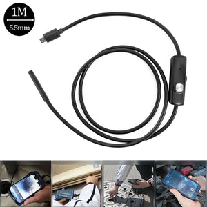 6-LED 5.5mm Lens Waterproof USB HD Android Endoscope Industrial Probe Mini Inspection Camera - Black (1m)