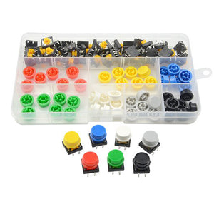 ESAMACT 98PCS 12mm x 12mm x 7.3mm Micro Momentary Tactile Push Button Switches + Key Caps