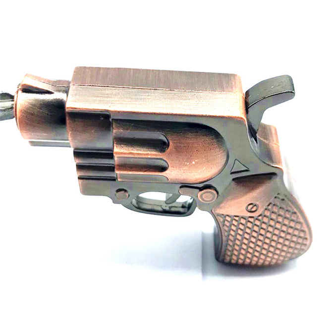 Creative Metal Windproof Cigarette Gas Lighter Pistol Toy with Keyring - Bronze