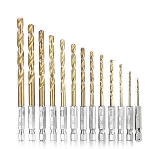 13Pcs 1.5mm-6.5mm HSS Titanium Plated Hexagonal Shank Twist Drill Bits