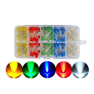 ZHAOYAO 500PCS Light Emitting Diode Kit, 3MM Red, Green, Blue, Yellow, White, 100 Each