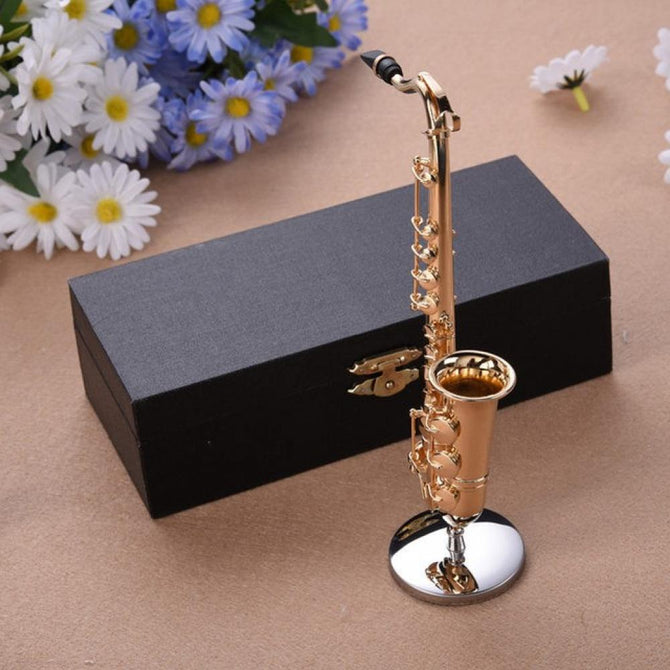 Mini Saxophone with Metal Stand Miniature Musical Instruments Collection Decorative Ornaments Alto Saxophone High-Quality Gifts Mini Saxophone