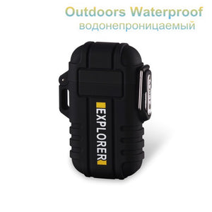 Explorer Outdoor Use Waterproof Windproof Double Arc Pulse Plasma Cigarette Smoking Lighter USB Charging Electric Metal Lighter