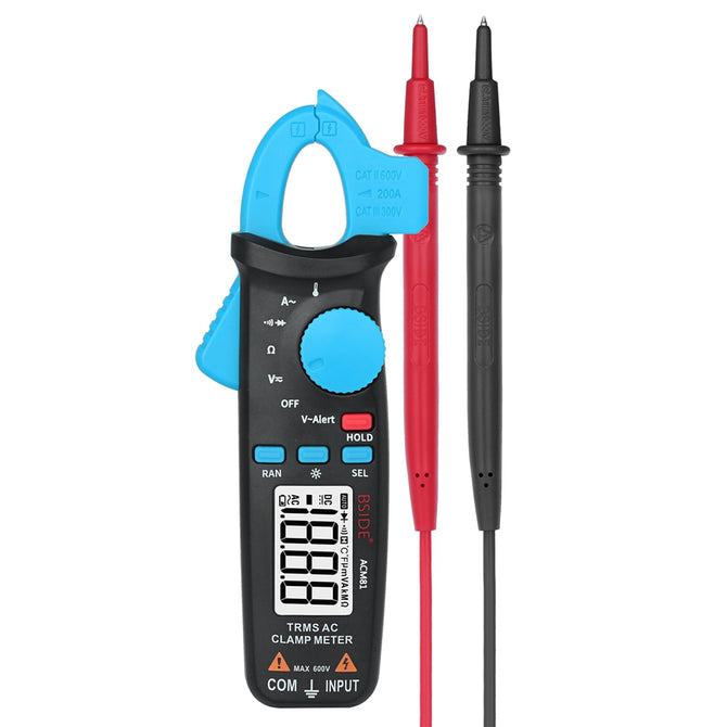 BSIDE ACM81 TRMS AC Clamp Meter 1mA Auto-Ranging Digital Multimeter 2000 Counts Voltage Current Diode Tester with Back Clip