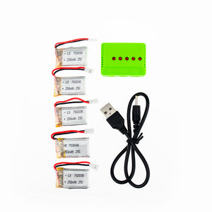 5Pcs 3.7V 250mAh Li-po Battery with 5-in-1 Charger for Hubsan H107 H107C SYMA X5C JJRC H8 mini