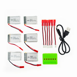 6Pcs 3.7V 750mAh Li-po Battery with 6 in 1 Charger and Charging Cable for Hubsan H107 H107C SYMA X5C JJRC H8 mini