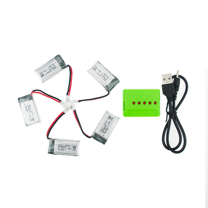 5 PCS 3.7V Battery 380mAh Li-po Battery Fullmax with 5 in 1 charger for Hubsan H107 H107C SYMA X5C JJRC H8 mini