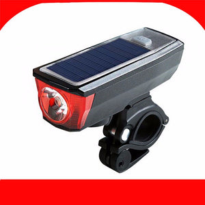 Solar Powered Bicycle Light With Bells, Cycling USB Charging Front Lamp, 350 Lumen 4-Mode Waterproof LED Bike Light Black