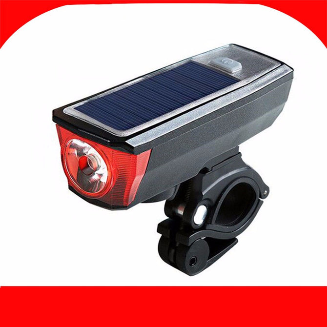 Solar Powered Bicycle Light With Bells, Cycling USB Charging Front Lamp, 350 Lumen 4-Mode Waterproof LED Bike Light Black