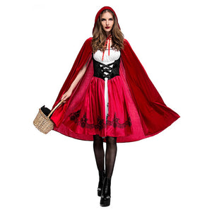 Little Red Riding Hood Cosplay Clothing Halloween Stage Dress + Hooded Cloak Set Party Adult Sexy Cosplay Costume Red/XL/Red Riding Hood