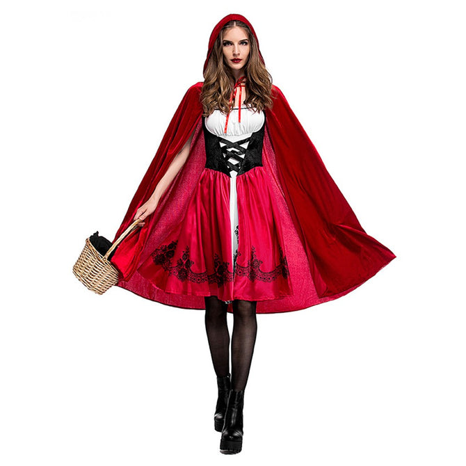 Little Red Riding Hood Cosplay Clothing Halloween Stage Dress + Hooded Cloak Set Party Adult Sexy Cosplay Costume Red/XL/Red Riding Hood