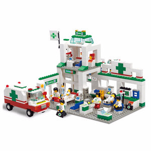 376pcs Brand Compatible Assembly City Emergency Center Model Building Kit Toys Educational Hospital Ambulance Car Bricks White