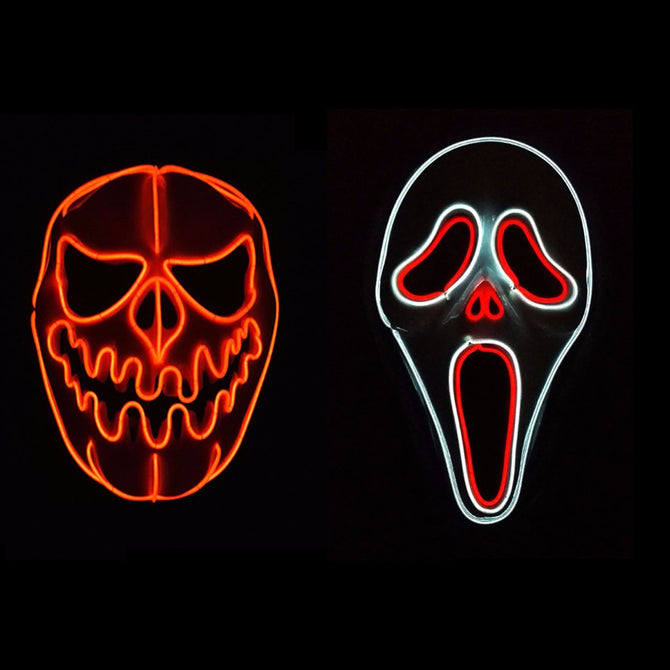 Double Color EL Wire Glowing Scream Mask Halloween Party Masquerade Masks Halloween Horror Mask White