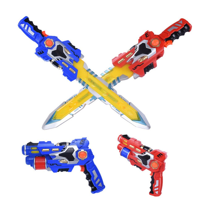 2 In 1 Gun And Sword Electric Deformation Toy Flashing Light Sounding Musical Pistol Guns Toys For Boys Brinquedos Blue