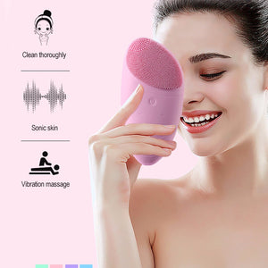 Electric Face Washing Machine Silicone Beauty Machine Ultrasonic Wave Face Massage Cleanser Cleaning Kit Pink