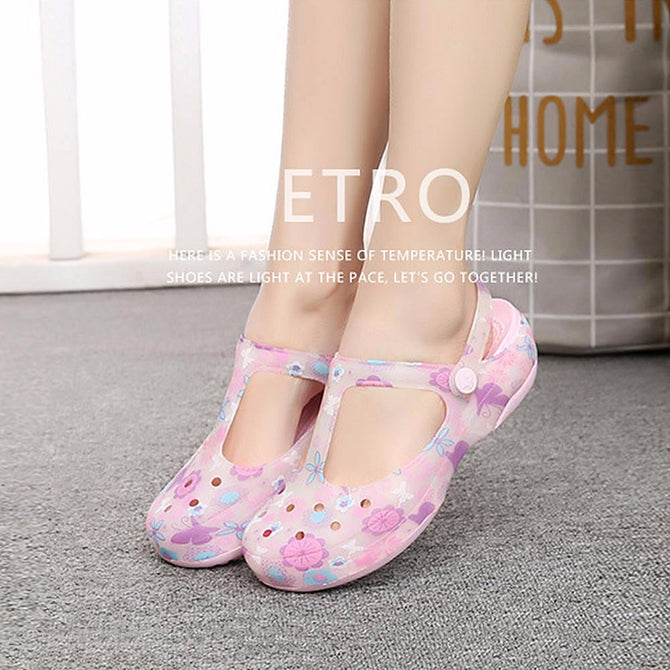 New Candy Color Large Size Thick Sandals Woman Anti-Skid Hole Jelly Rose Flower Shoes Flat Garden Beach Shoes Pink/39