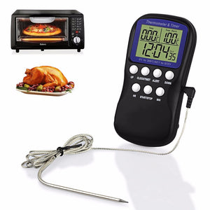 Digital Food Probe Oven Electronic Thermometer Timer Temperature Sensor For Cooking Baking Black DTH-11