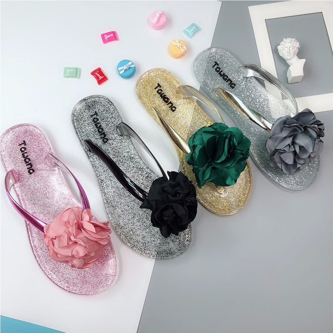 Non Slip Flower Girls Jelly Shoes, Beach Flip Flops, Cute Flat Soft Summer Slipper For Women Black/37