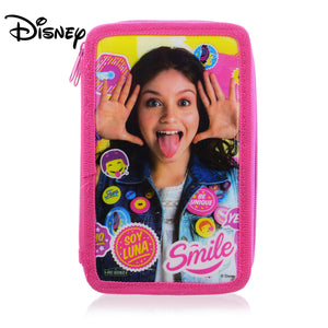 SOY LUNA Disney Cartoon Double Layer Stationery Pencil Case Kit With Pencil, Eraser, Ruler, Etc For Kids Children Purple