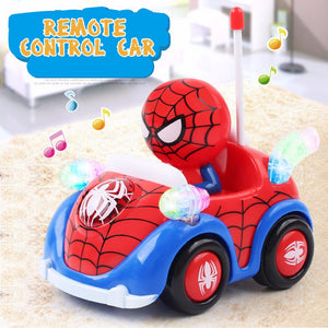 M064 Q Version Spiderman Xmas Toy, Music Light Remote Control RC Car Christmas Gift For Boys Kids Auto Show Car Red