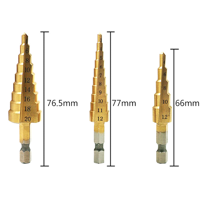 3Pcs Metric High Speed Steel Hex Handle Drill