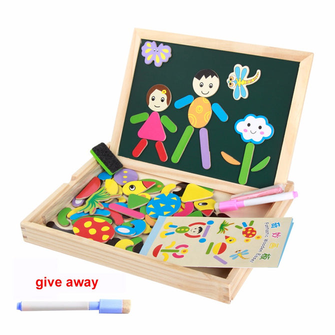 Children\'s Drawing Board Wooden Jigsaw Puzzle Double-sided Magnetic Tablet Multi-function Sketchpad Multicolor