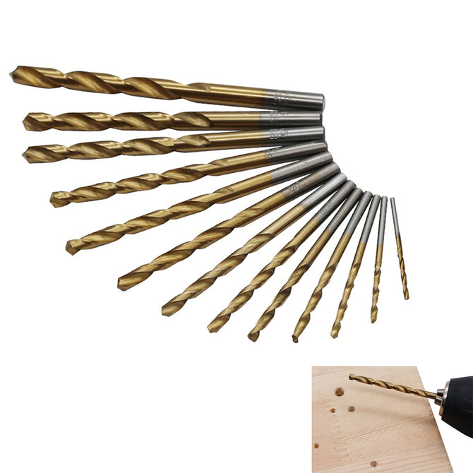 13Pcs 2-12mm High Speed Steel Titanium Plated Round Handle Twist Drill - Gold