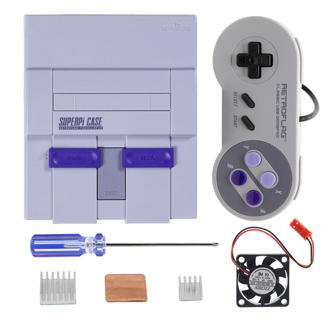 Geekworm Retroflag SUPERPi Case NESPi Console UCase with USB Gamepad + Heatsinks+ Fan Kit for Raspberry Pi 3 Model B+(plus)/3B