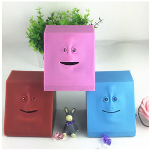 Face Money Eating Box Cute Facebank Piggy Money Coins Saving Bank For Children Toys Gift Home Decoration Sky Blue