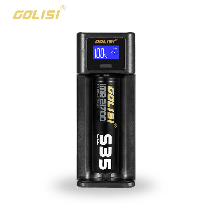 GOLISI I1 LCD Display 5V 2A One Slot Smart Charger for Lithium Li-ion 18650, 21700, 26650 Battery