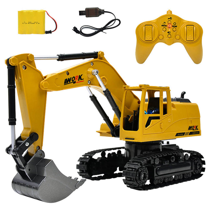 ESAMACT 2.4G 1:24 Remote Control Excavator Vehicle, 8 Channels Metal Charging Model Toy RC Truck w/ LED Light, Simulation Sound